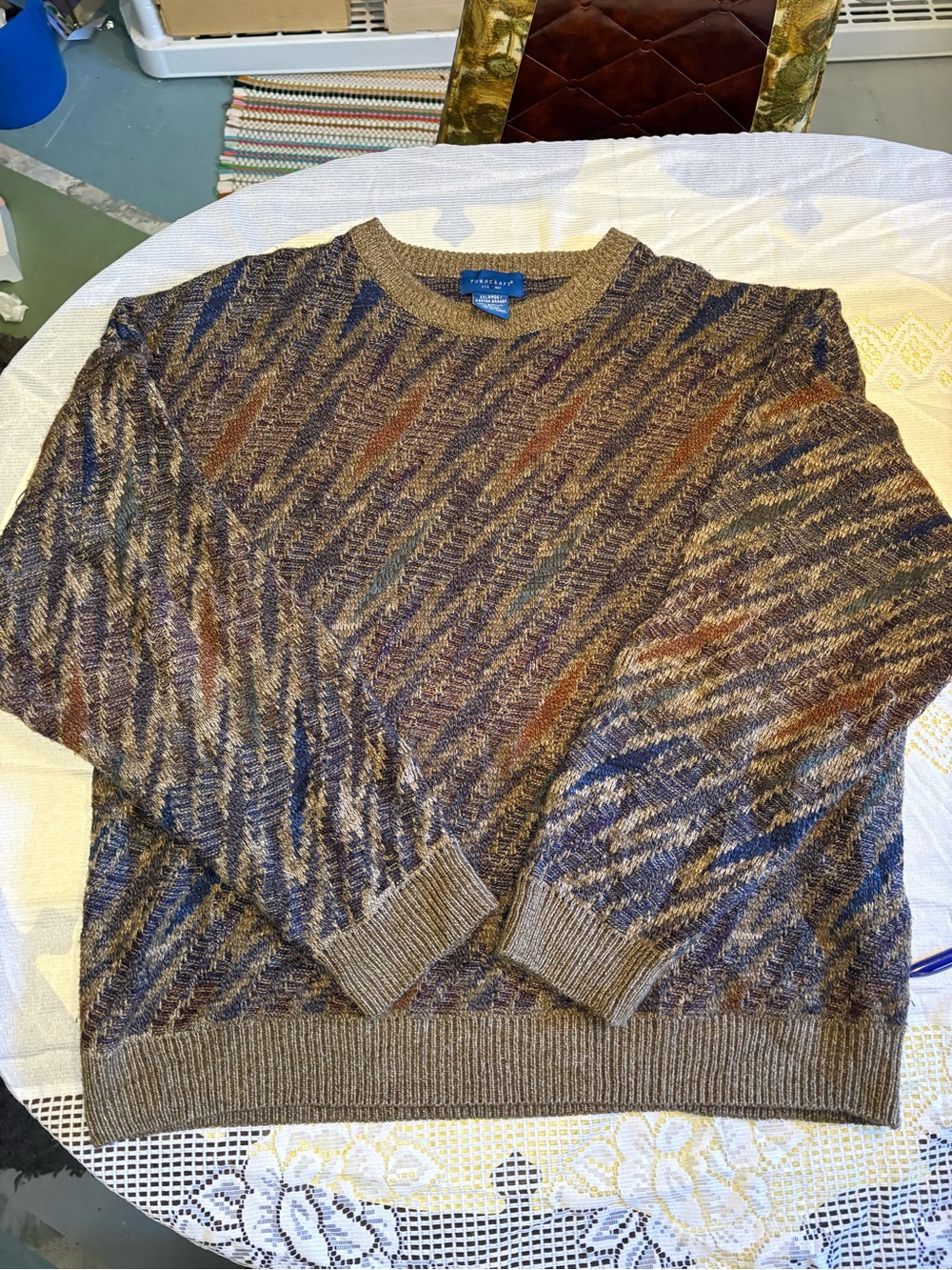 Vintage Towncraft Men's Multicolor Crewneck Sweater - Brown, Blue, Rust